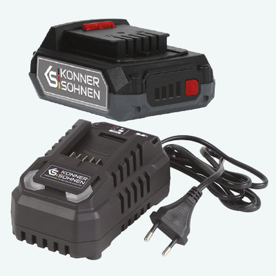 Включени са батерия 20V 2Ah и зарядно устройство 20V 2,4A