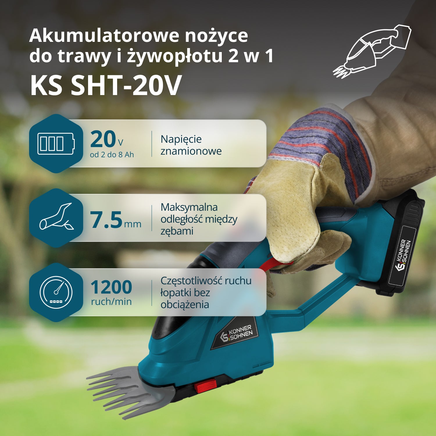Akumulatorowe nozyce do trawy i Zywoptotu 2 w 1 KS SHT-20V