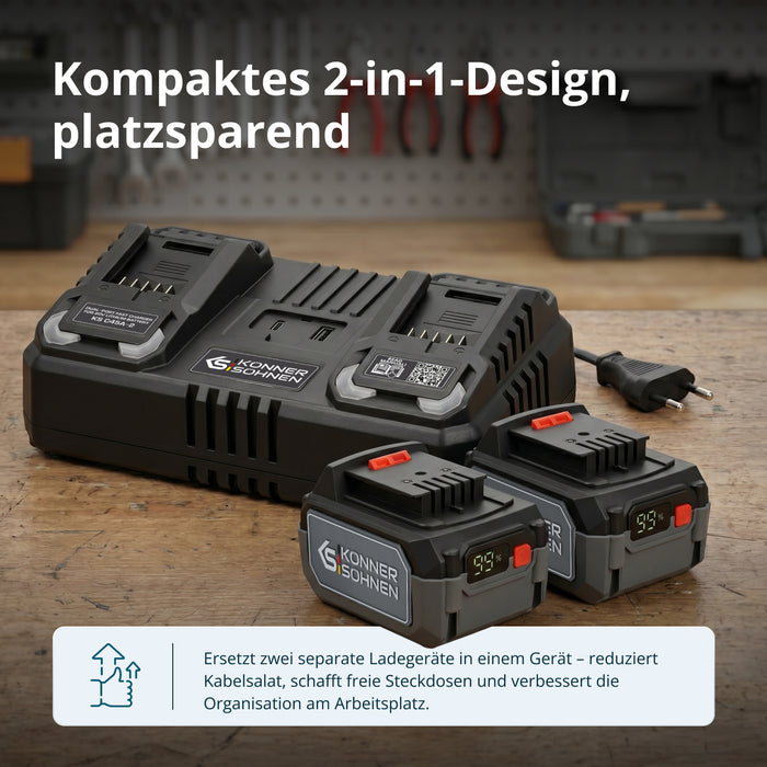 Dvostruki punjač za punjive baterije 20V KS C45A-2
