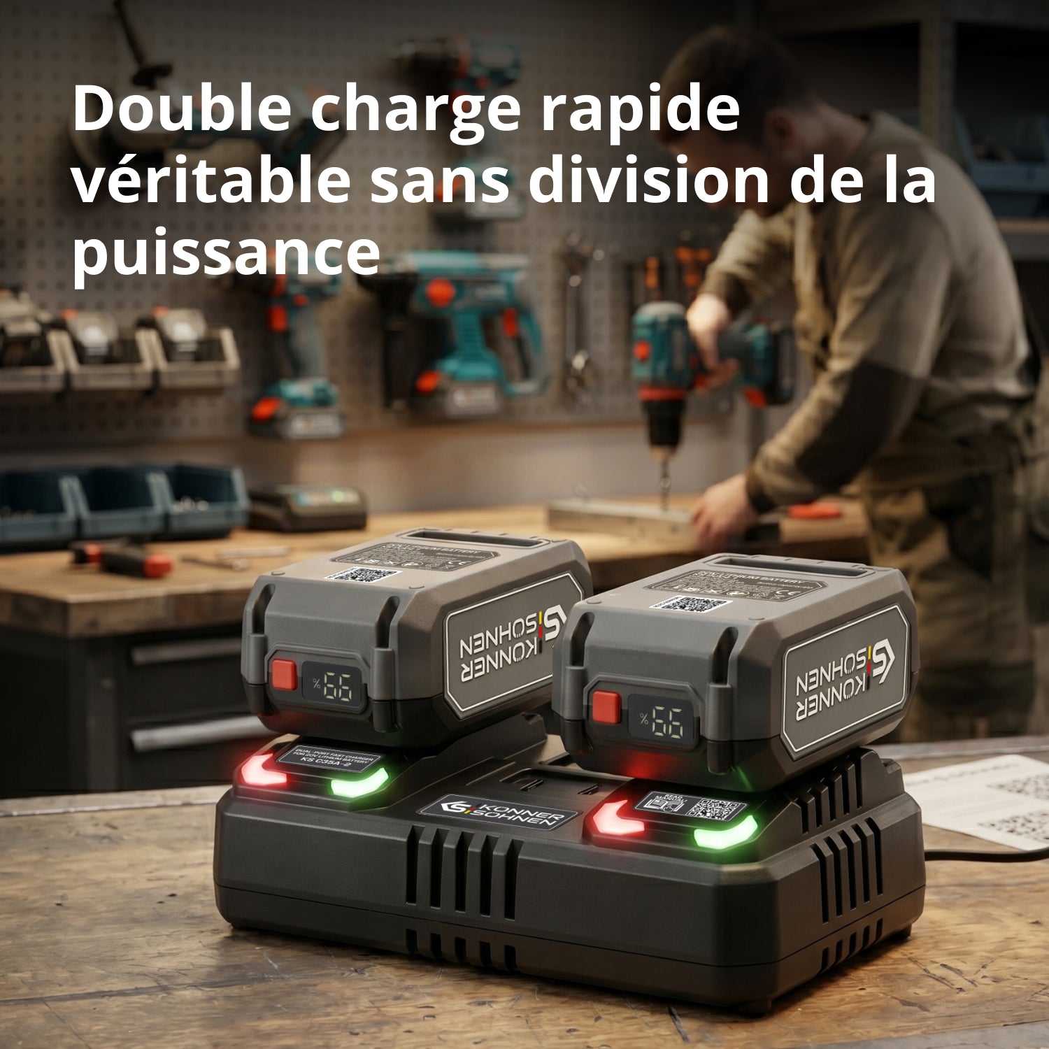 Chargeur double pour batteries rechargeables 20V KS C35A-2