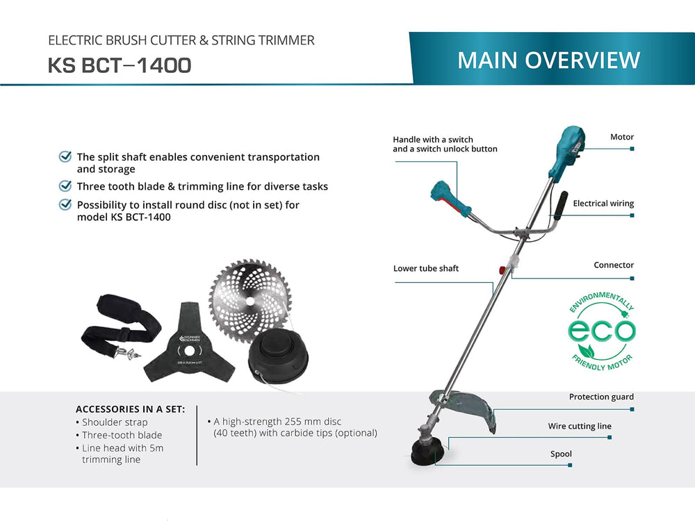 Elektrisk Röjsåg & Trimmer KS BCT-1400