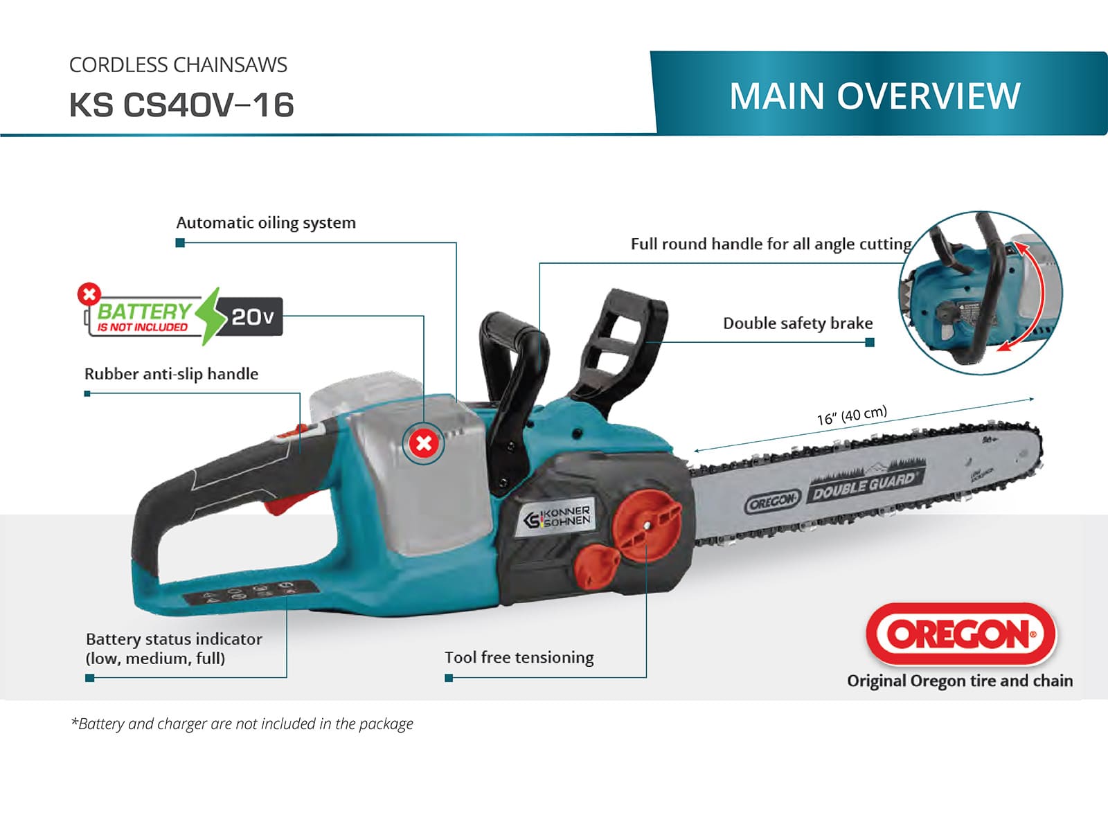 Akumulátorová řetězová pila KS CS40V-16