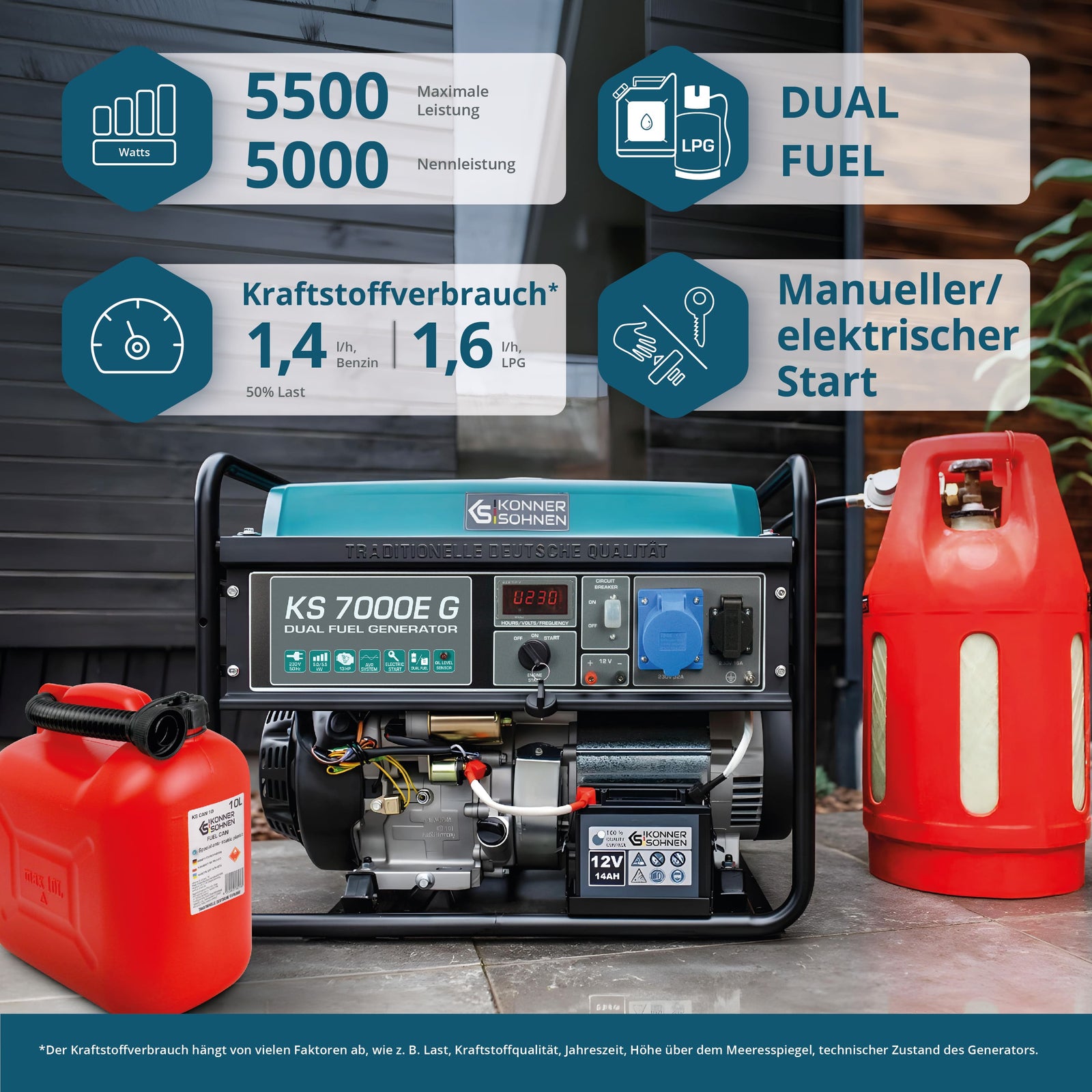 LPG/benzínový generátor „Könner & Söhnen“ KS 7000E G