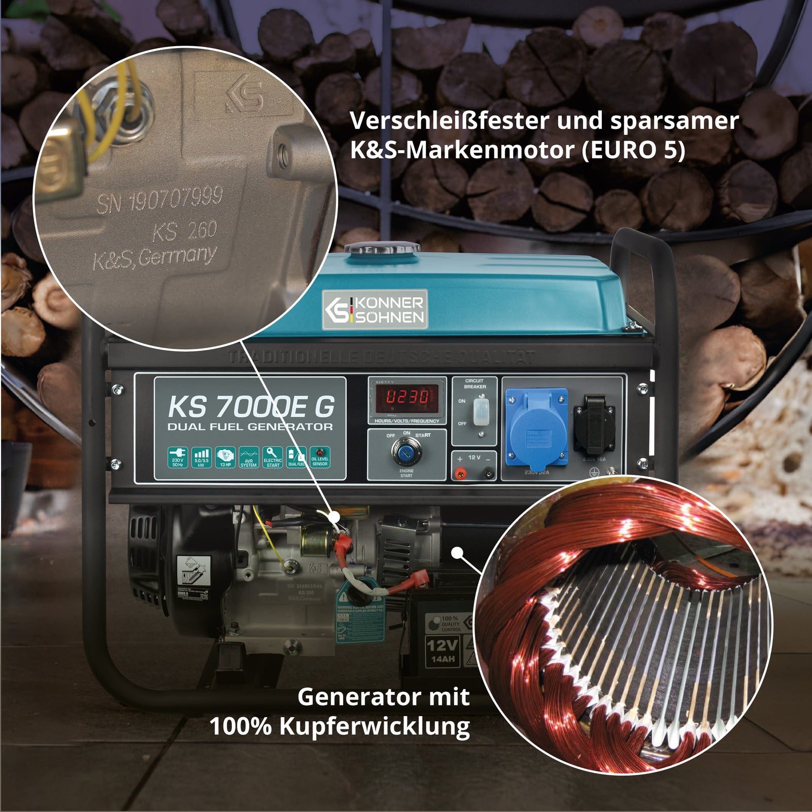 LPG/benzínový generátor „Könner & Söhnen“ KS 7000E G