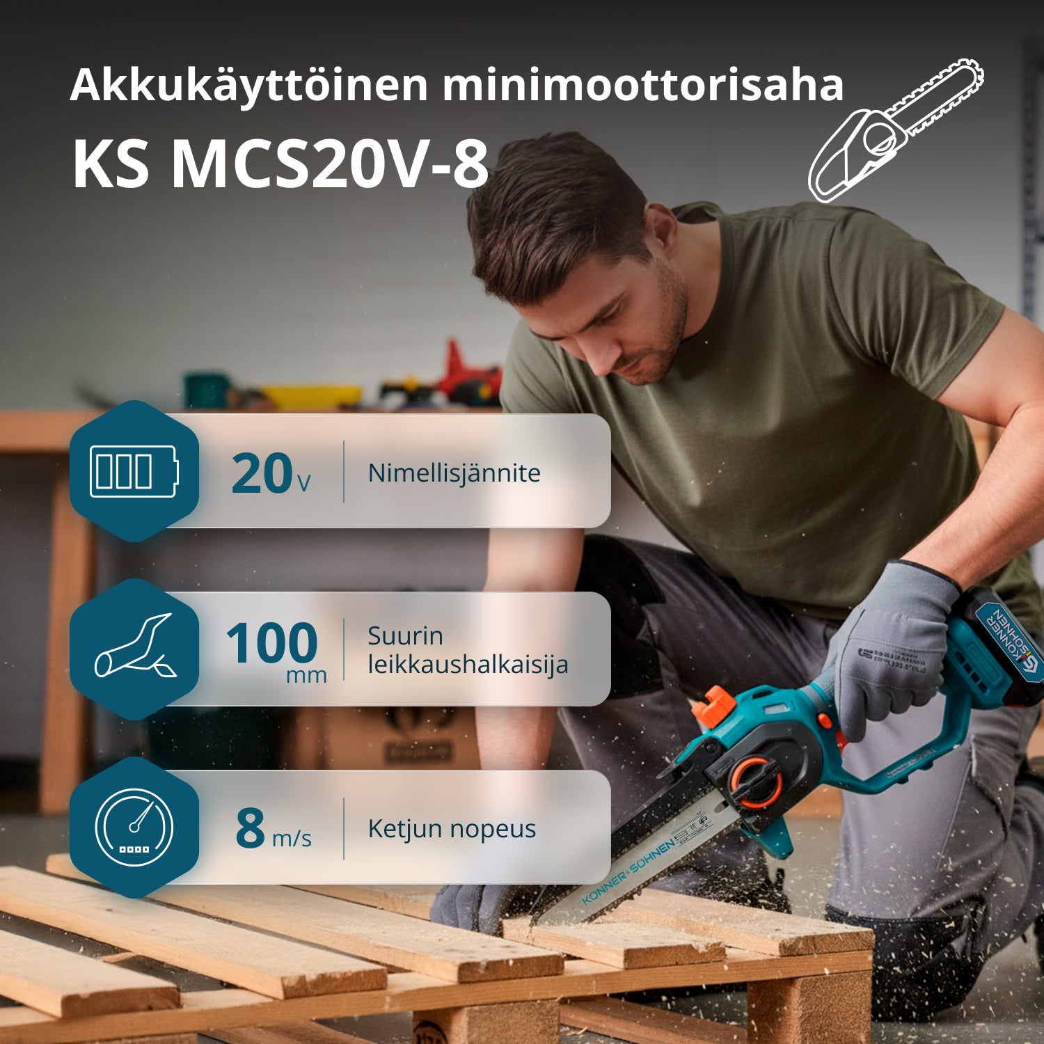 Johdoton Mini Moottorisaha KS MCS20V-8