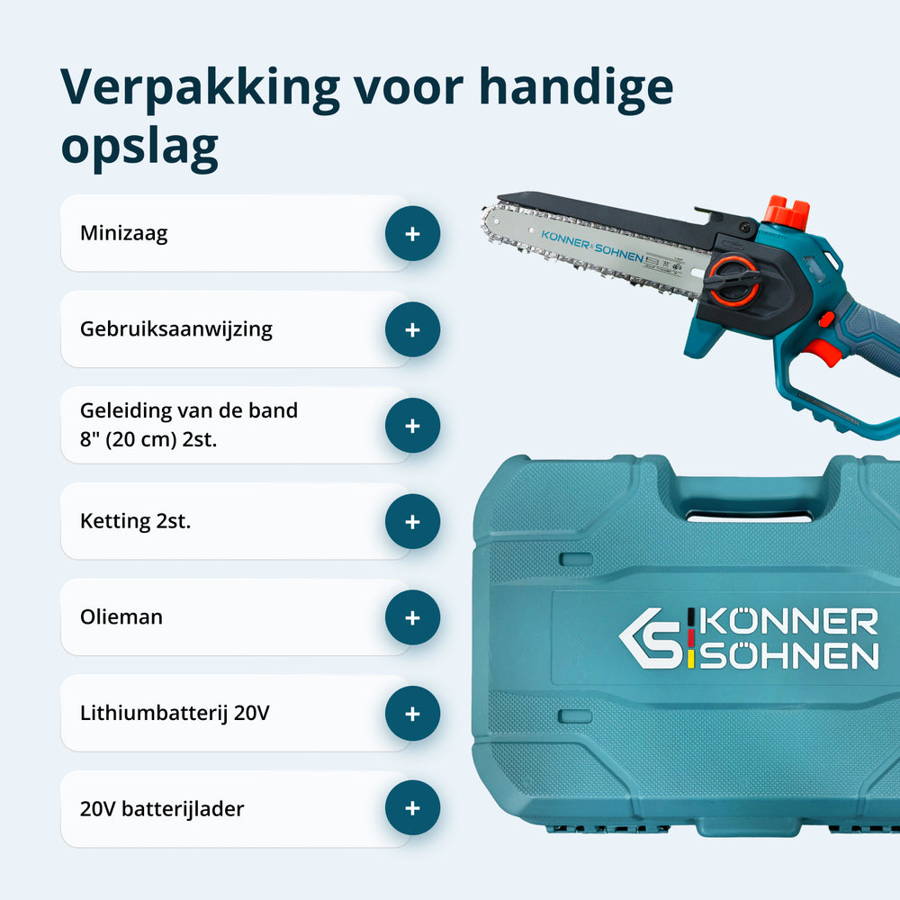Snoerloze Mini Kettingzaag KS MCS20V-8 CASE PLUS