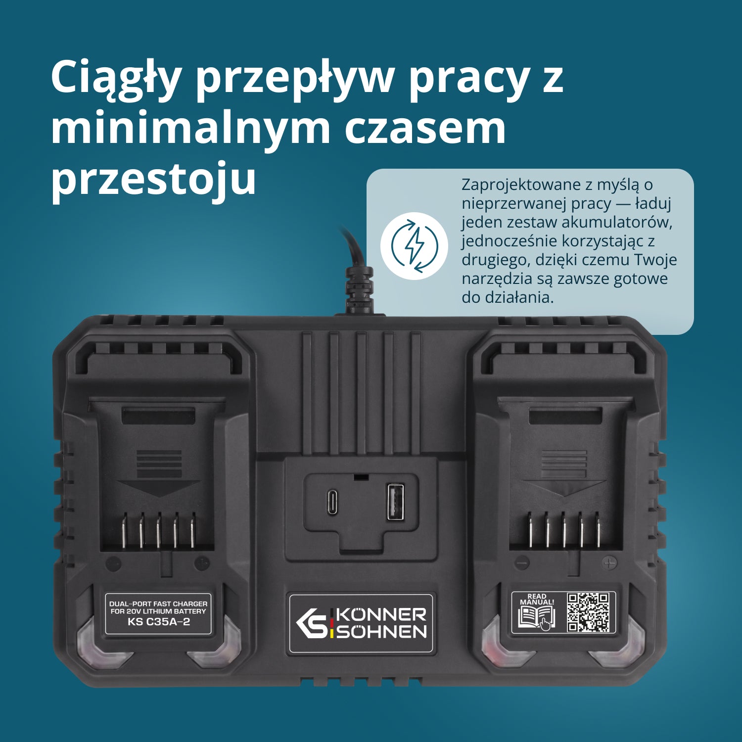 Podwójna ładowarka do akumulatorów 20V KS C35A-2